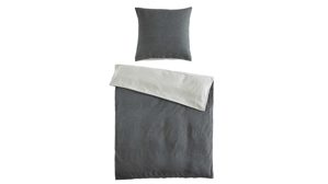 Bettwäsche-Set Interliving aus Stoff in Anthrazit Interliving Bettwäsche Serie 9118 - Biberbettwäsche mit zwei Kopfkissenbezügen Anthrazit & Hellgrau - ca. 80 x 80 cm und ca. 200 x 200 cm