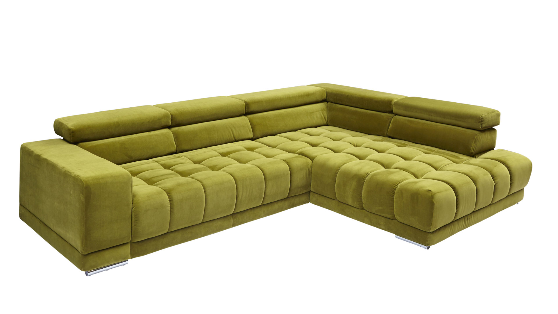 Ecksofa KAWOO aus Stoff in Hellgrün KAWOO Polster Serie VS-MP1038 - Ecksofa bzw. Polstermöbel moosgrüne Wirkware Salsa & silberfarbene Füße - Stellfläche ca. 323 x 222 cm