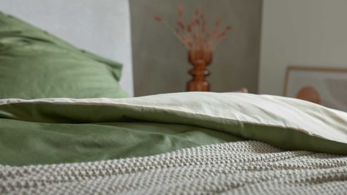Bettwäsche-Set Interliving aus Stoff in Grün Interliving Bettwäsche Serie 9128 salbeifarbener Baumwollsatin - ca. 135 x 200 cm