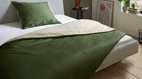 Bettwäsche-Set Interliving aus Stoff in Grün Interliving Bettwäsche Serie 9128 salbeifarbener Baumwollsatin - ca. 135 x 200 cm