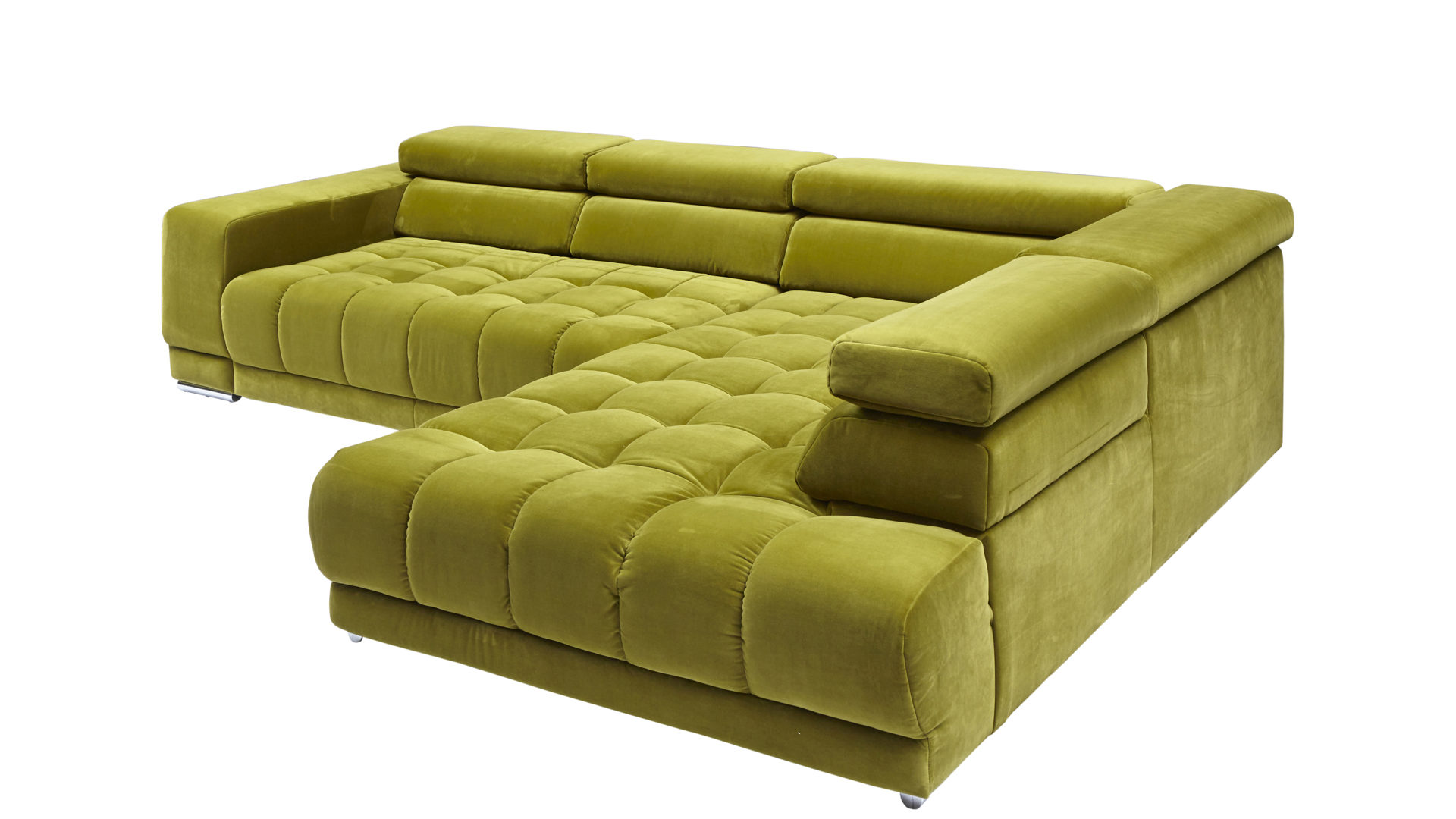 Ecksofa KAWOO aus Stoff in Hellgrün KAWOO Polster Serie VS-MP1038 - Ecksofa bzw. Polstermöbel moosgrüne Wirkware Salsa & silberfarbene Füße - Stellfläche ca. 323 x 222 cm