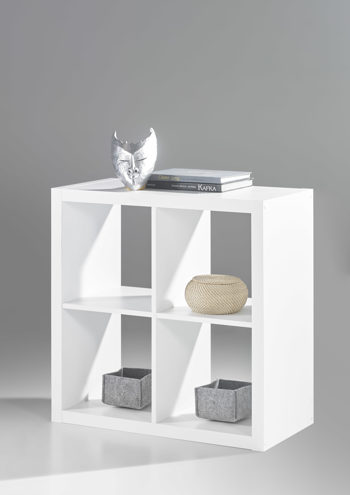 Raumteiler Bega-consult aus Holz in Weiß Raumteiler bzw. Bücherregal oder Wandregal mattweiße Kunststoffoberflächen - vier  Fächer, ca. 77 x 77 x 38 cm