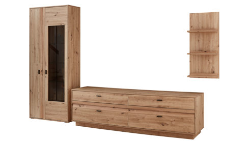 Wohnwand Ideal möbel aus Holz in Holzfarben Wohnmöbel Boca - Wohnwand Eiche Artisan - dreiteilig, Breite ca. 309 cm