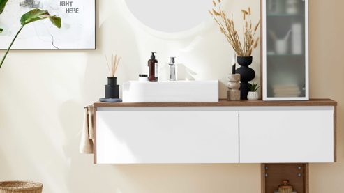 Badmöbel-Set Interliving aus Holz in Weiß Interliving Bad Serie 7357 - Badmöbel-Set Basis Alpinweiß & Eiche Havanna