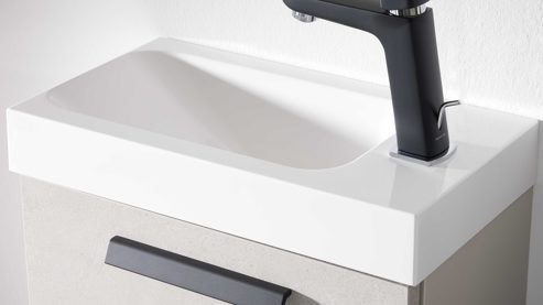 Badmöbel-Set Interliving aus Holz in Hellgrau Interliving Bad Serie 7842 - Gäste WC-Kombination sandfarbener Beton - Sand, Breite ca. 40 cm