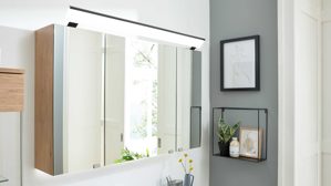 Spiegelschrank Interliving aus Spiegel in Holzfarben Interliving Bad Serie 7405 - Spiegelschrank mit Beleuchtung Eiche Sierra - drei Türen, Breite ca. 120 cm