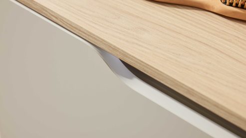 Waschtisch-Set / Waschbecken-Set Interliving aus Holz in Hellgrau Interliving Bad Serie 7969 - Badmöbel-Set mit vielen Extras sandfarbenes Lacklaminat & Eiche Como