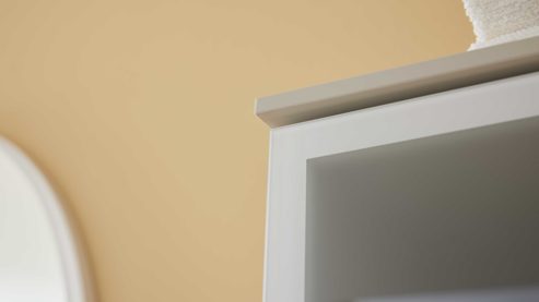 Waschtisch-Set / Waschbecken-Set Interliving aus Holz in Hellgrau Interliving Bad Serie 7969 - Badmöbel-Set mit vielen Extras sandfarbenes Lacklaminat & Eiche Como