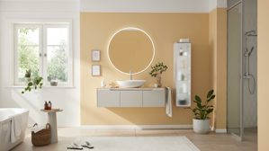 Waschtisch-Set / Waschbecken-Set Interliving aus Holz in Hellgrau Interliving Bad Serie 7969 - Badmöbel-Set mit vielen Extras sandfarbenes Lacklaminat & Eiche Como