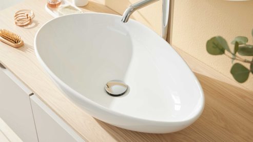 Waschtisch-Set / Waschbecken-Set Interliving aus Holz in Hellgrau Interliving Bad Serie 7969 - Badmöbel-Set mit vielen Extras sandfarbenes Lacklaminat & Eiche Como