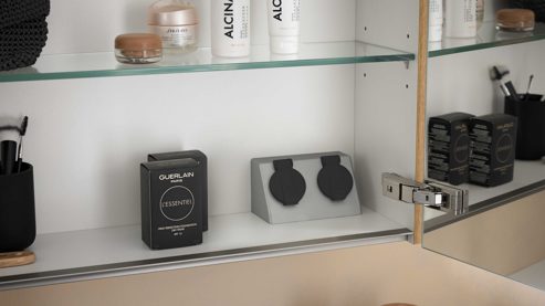 Badmöbel-Set Interliving aus Holz in Schwarz Interliving Bad Serie 7198 – Badmöbel-Set mit Extras Eiche Sierra & Marmor Venato Nero