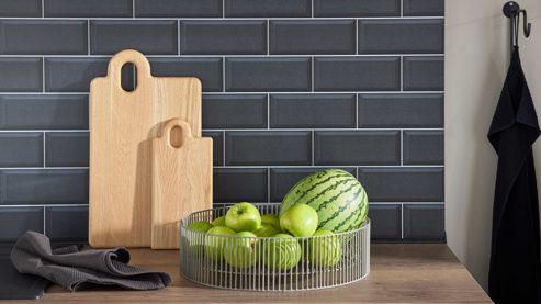 Einbauküche culineo® aus Holz in Dunkelgrau Culineo® Einbauküche C357 mit Homeoffice-Platz Schiefergrau & Schwarzglas - dreizeilig