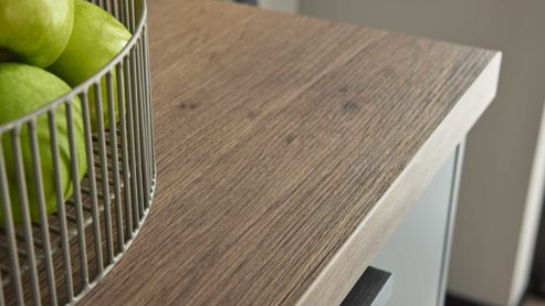 Einbauküche culineo® aus Holz in Dunkelgrau Culineo® Einbauküche C357 mit gorenje Einbaugeräten Schiefergrau & Schwarzglas - zweizeilig