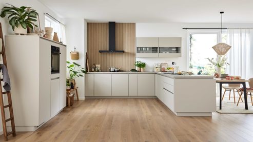 Einbauküche culineo® aus Holz in Beige Culineo® Einbauküche C945 mit beko Einbaugeräten Sand - Stellfläche ca. 377 x 300 cm