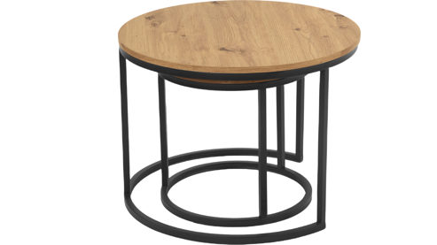 Couchtisch Hela aus Holz in Holzfarben Couchtisch-Set Lindau CT Artisan Eiche & schwarzes Metall - Durchmesser ca. 60 cm