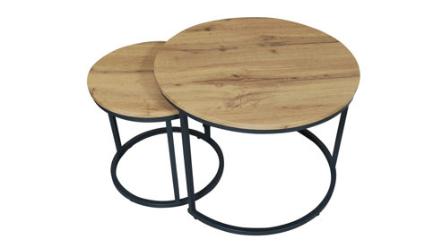 Couchtisch Hela aus Holz in Holzfarben Couchtisch-Set Lindau CT Artisan Eiche & schwarzes Metall - Durchmesser ca. 60 cm