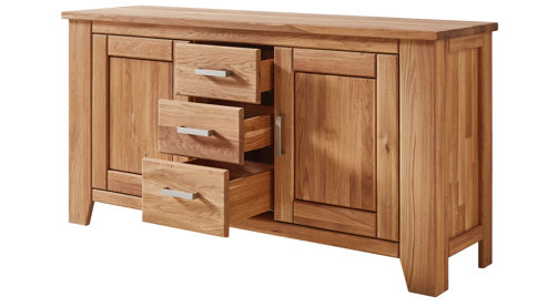 Sideboard WOODS & TRENDS aus Holz in Holzfarben WOODS & TRENDS Programm Loft - Sideboard Eiche natur - zwei Türen, drei Schubladen, Länge ca. 165 cm
