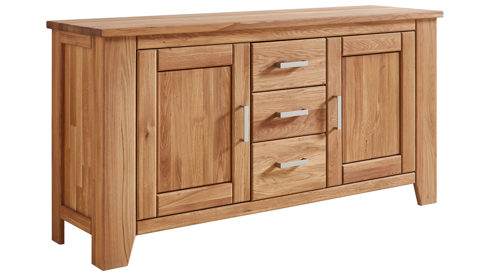 Sideboard WOODS & TRENDS aus Holz in Holzfarben WOODS & TRENDS Programm Loft - Sideboard Eiche natur - zwei Türen, drei Schubladen, Länge ca. 165 cm