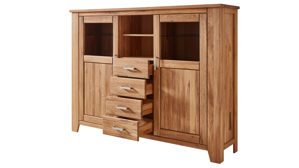 Highboard WOODS & TRENDS aus Holz in Holzfarben WOODS & TRENDS Programm Loft - Highboard Eiche natur - zwei Türen, vier Schubladen, Breite ca. 202 cm