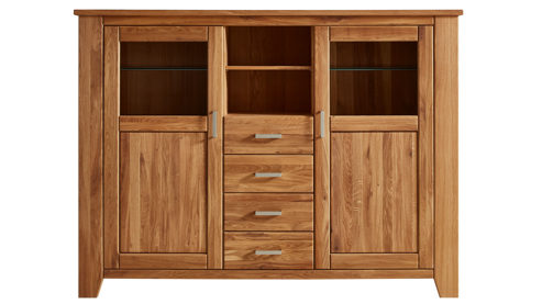 Highboard WOODS & TRENDS aus Holz in Holzfarben WOODS & TRENDS Programm Loft - Highboard Eiche natur - zwei Türen, vier Schubladen, Breite ca. 202 cm