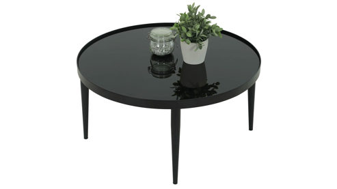 Couchtisch Hela aus Glas in Schwarz Couchtisch Ron Schwarz & schwarzes Metall - Durchmesser ca. 80 cm