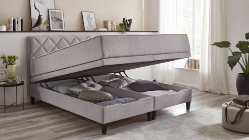 Boxspringbett Sun garden | 162739 aus Stoff in Hellgrau Boxspringbett Eberndorf silberfarbender Bezug 50562-720 – Liegefläche ca. 180 x 200 cm