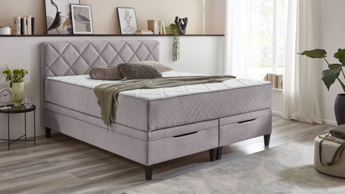 Boxspringbett Sun garden | 162739 aus Stoff in Hellgrau Boxspringbett Eberndorf silberfarbender Bezug 50562-720 – Liegefläche ca. 180 x 200 cm