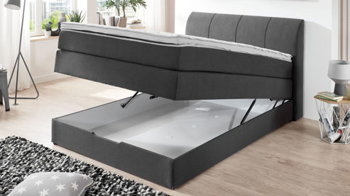 Boxspringbett Sun garden | 162719 aus Stoff in Anthrazit Boxspringbett Modesto anthrazitfarbenes Flachgewebe MT50379-700 – Liegefläche ca. 140 x 200 cm