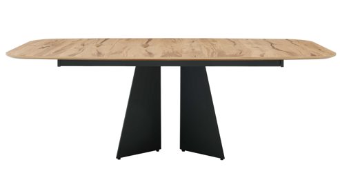 Tischgruppe Interliving aus Holz in Holzfarben Interliving Esszimmer Serie 5119 - Essgruppe helle Eiche rustico, anthrazitfarbenes Metall & olivfarbener Webstoff