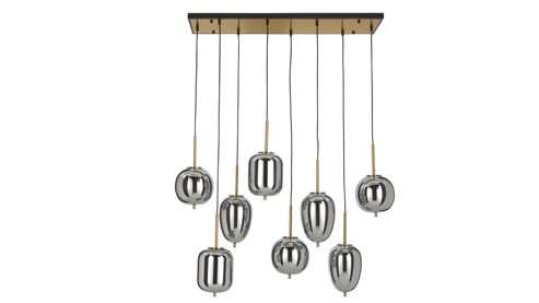 Pendelleuchte Interliving aus Glas in Grau Interliving Leuchten Serie 9334 - Hängeleuchte Rauchglas & schwarzes Metall – Länge ca. 102 cm