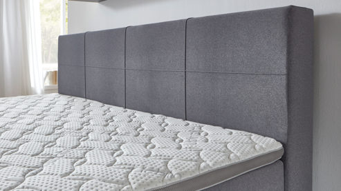 Boxspringbett Sun garden | 162719 aus Stoff in Hellgrau Familien-Boxspringbett Linz silberfarbener Bezug 50533-720 – Liegefläche ca. 240 x 200 cm