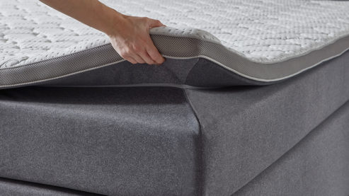 Boxspringbett Sun garden | 162719 aus Stoff in Hellgrau Familien-Boxspringbett Linz silberfarbener Bezug 50533-720 – Liegefläche ca. 240 x 200 cm