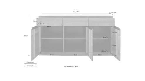 Sideboard Mca direkt aus Holz in Holzfarben Wohnprogramm Araya - Sideboard Wildeiche - drei Türen, drei Schubladen, Breite ca. 153 cm
