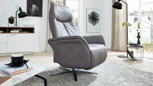 Relaxsessel Interliving aus Leder in Grau Interliving Sessel Serie 4550 - Sessel 35U44 manuelle Funktionen - titanfarbenes LongLife-Leder & edelstahlfarbener Tellerfuß