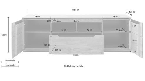 Medienmöbel Mca direkt aus Holz in Holzfarben Wohnprogramm Araya - TV-Element Wildeiche - ca. 193 x 62 cm