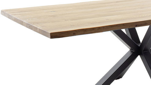Esstisch Mca direkt aus Holz in Holzfarben Esstisch-Serie Deba Wildeiche & schwarzes Spider-Metallgestell, Baumkante - ca. 180 x 100 cm