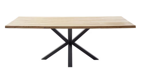 Esstisch Mca direkt aus Holz in Holzfarben Esstisch-Serie Deba Wildeiche & schwarzes Spider-Metallgestell, Baumkante - ca. 180 x 100 cm