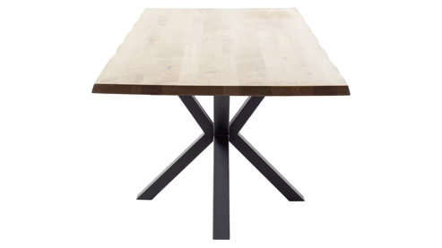 Esstisch Mca direkt aus Holz in Holzfarben Esstisch-Serie Deba Wildeiche & schwarzes Spider-Metallgestell, Baumkante - ca. 180 x 100 cm