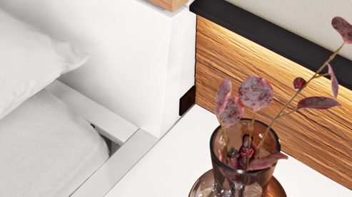 Komplettzimmer Interliving aus Holz in Weiß Interliving Schlafzimmer Serie 1025 – Komplettzimmer 530001 mit Beleuchtung Weiß & Balkeneiche gehackt - Liegefläche ca. 180 x 200 cm