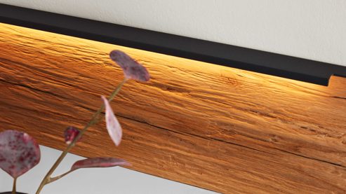 Komplettzimmer Interliving aus Holz in Weiß Interliving Schlafzimmer Serie 1025 – Komplettzimmer 530001 mit Beleuchtung Weiß & Balkeneiche gehackt - Liegefläche ca. 180 x 200 cm